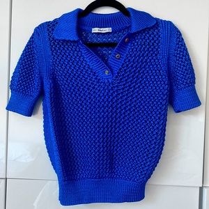 Zara Knit Polo Style Sheer Blue Top -Small
